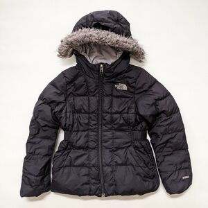 North Face 550 goose down black jacket coat, girl's xs (6)